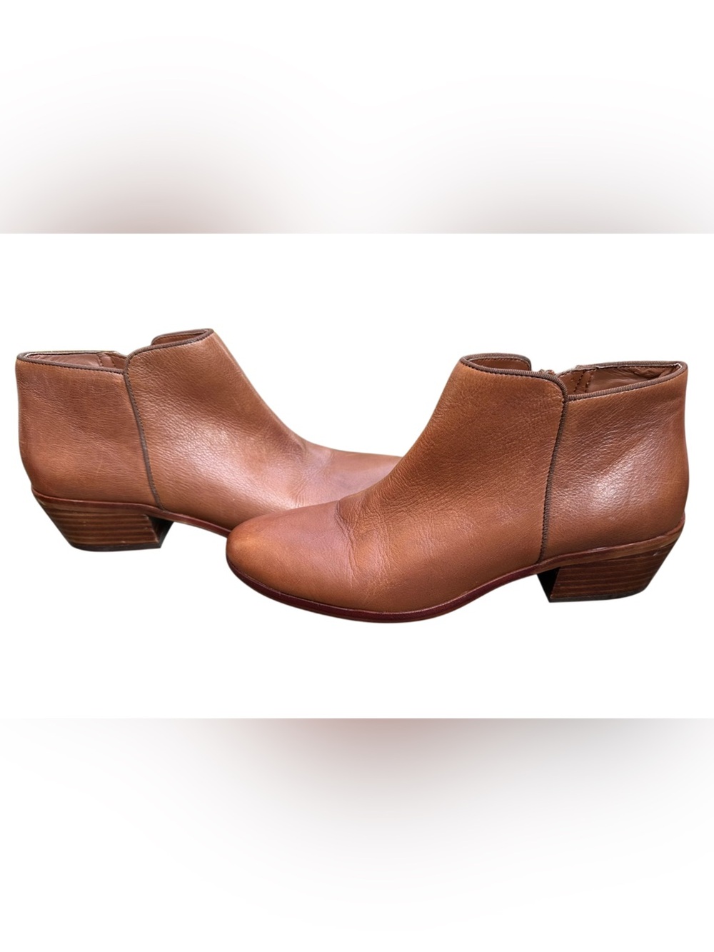 Sam Edelman PETTY Leather Ankle Boots Cognac Brown Western Booties Size 8.5 - Picture 4 of 15